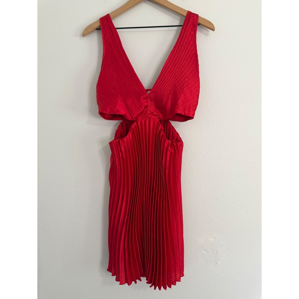 Sincerely Jules - Red Pleated Side Cut Outs Satin Dress‎ Women's Size L